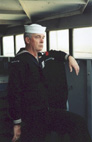 John Snyder on the bridge of the USS Salem